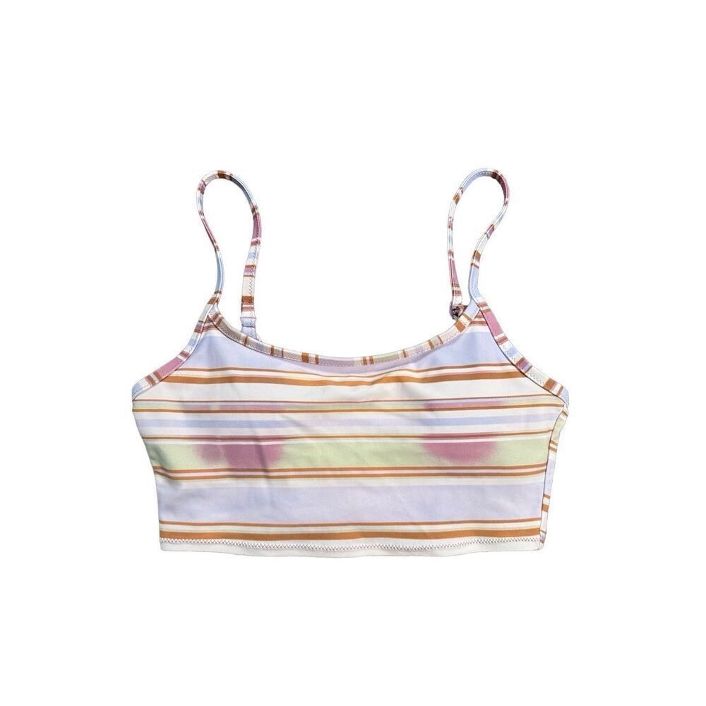 Aerie Longline Scoop Swim Bikini Top Stripe Print Size XS  Pastel Pink Orange